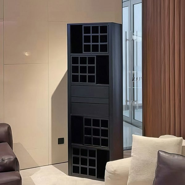 Detail view of Grace Wine Cabinet, Solid Wood with kitchen cabinet lighting