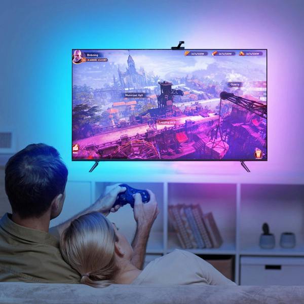 ENER-J RGBIC LED TV Backlight with Camera, 3.8m Smart LED Strip for 55-65 Inch TVs, WiFi & Bluetooth, Alexa Compatible, Music Sync