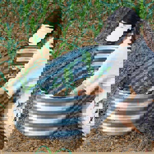 Gr8 Garden Garden Outdoor Raised Bed Planter Oval Galvanised Steel Trough Box 182x61x30cm