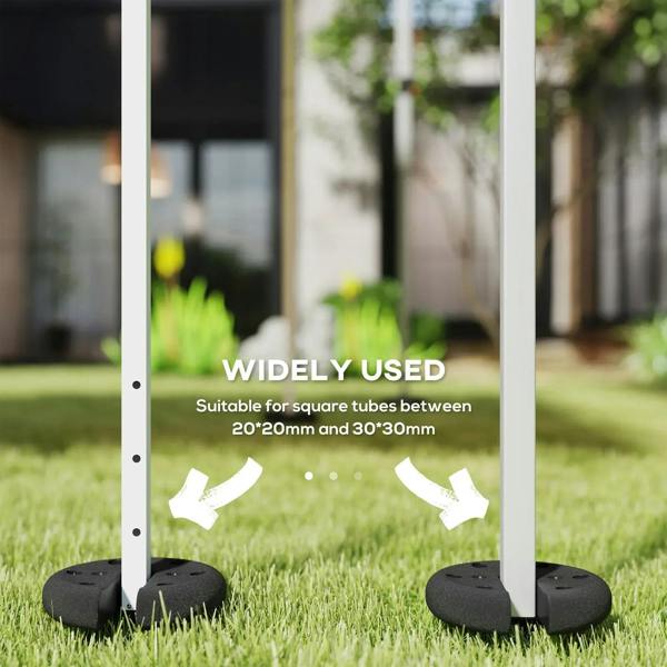 Two dark gray canopy base weights with central pole slot for stability