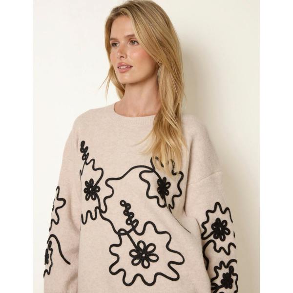 Blue Vanilla Abstract Floral Embroidery Jumper