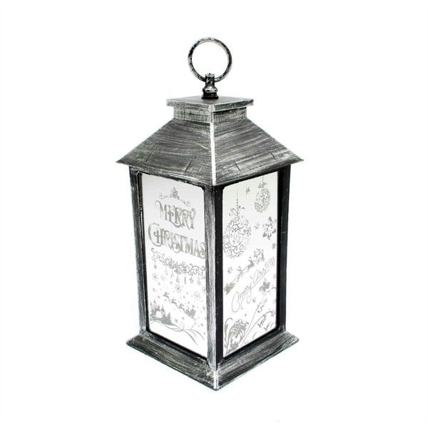 14cm Rustic Silver LED Christmas Lantern with Warm White Lights and PVC Finish image 8