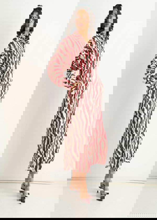 Gini London Burgundy Zebra Print Batwing Sleeve Shirt Dress