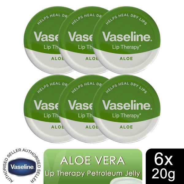 Vaseline Lip Therapy Petroleum Jelly, Aloe Vera 20gm Hydrating Lip Balm, 6 Pack