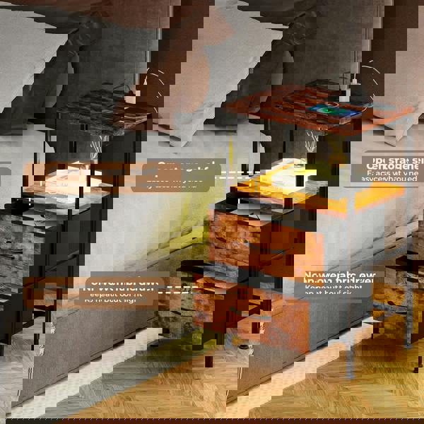 Levede LED Bedside Table 2 Drawers USB Ports Sofa End Table in Brown Black