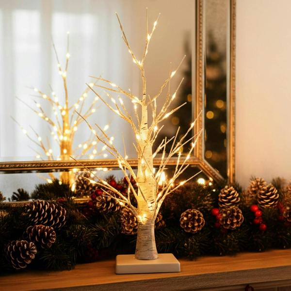 Just for Christmas Birch Tree Battery Operated Xmas Decoration Twig Tree Lamp with 70 Warm White LEDs