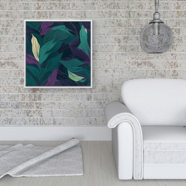 Warren Reed Green Purple Tropical Leaves Framed Canvas