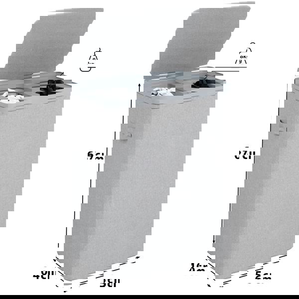 Gr8 Home Grey Double Laundry Seperation Hamper Bin Large Clothes Washing Basket With Lid