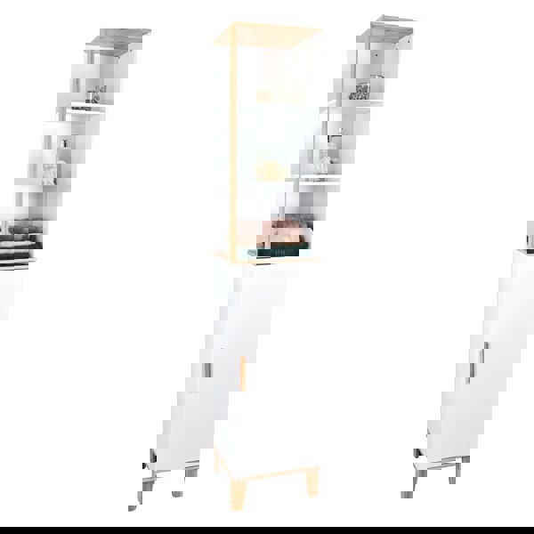 Showerdrape Catania Matt White & Bamboo Tall Bathroom Cabinet with Display Shelves