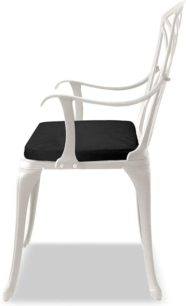 Centurion Supports OSHOWA Luxurious Garden and Patio Table and 4 Large Chairs with Armrests Cast Aluminium Bistro Set - White with Black Cushions