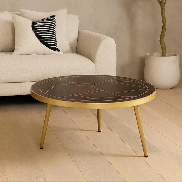 Wyld Haus Bandung Dark Mango Wood and Gold Round Coffee Table