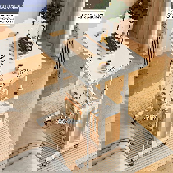 Living and Home 2-tier Height Adjustable Mobile Table Overbed Desk with Shelves Wheels