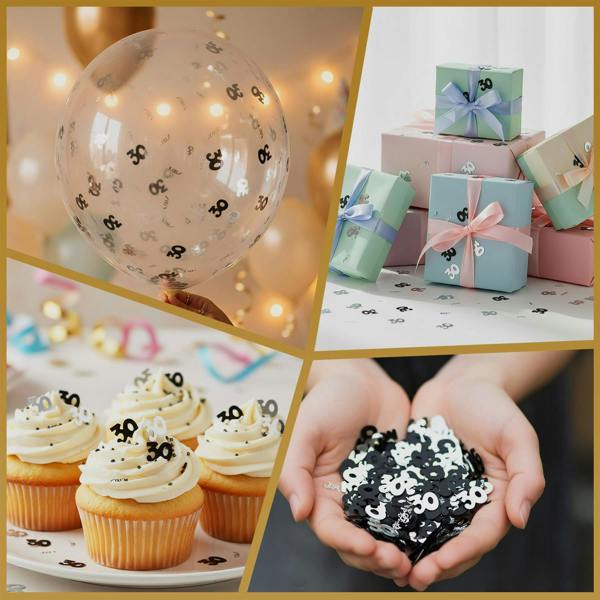 30th Birthday Black and Silver Confetti Table Decoration Pack, Metallic Foil, Pack Size Options image 3
