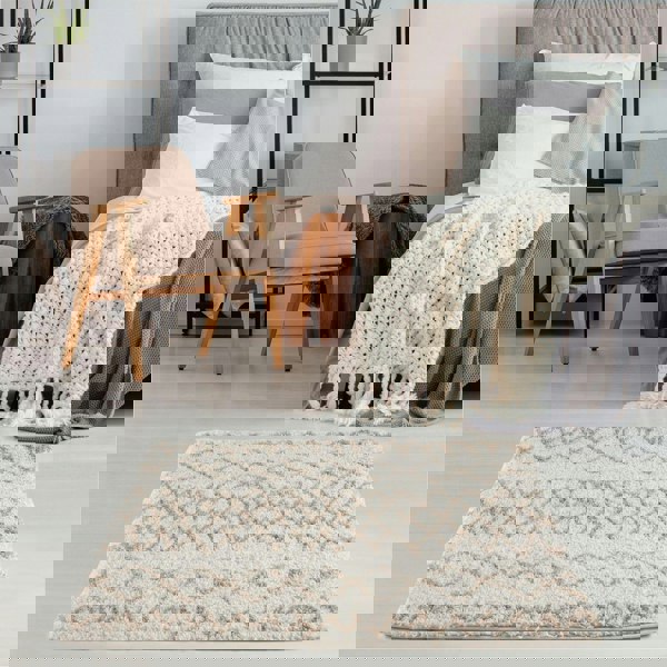 Moroccan Beige Ivory rug non-shedding, pet-friendly, and easy to clean