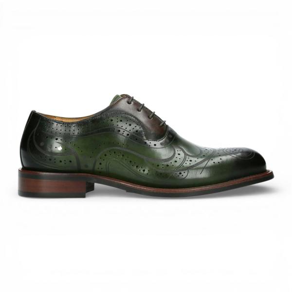 Laura Vita Lorenzo Conti Men's Khaki Green Leather Brogue Oxford Dress Shoes - Ayan-01