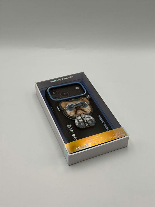Nimmy Friends Nimmy Cool & Cute 2.0 Little Rich Tycoon Dog Case with MagSafe Stand for iPhone 17 Pro Max 6.9" Black Blue