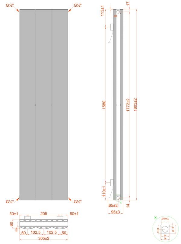 MYHOMEWARE 305mm x 1800mm Double Aluminium Panel Radiator in White - Model Diva - Wall-mounted