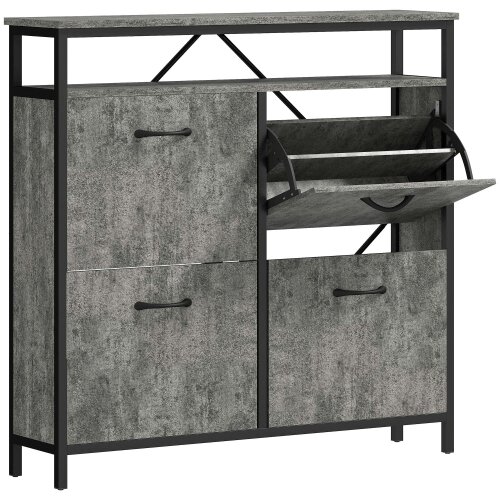 Wyld Haus Verala Wooden Cement Effect Grey Shoe Cabinet With 4 Flip Drawers And Shelf