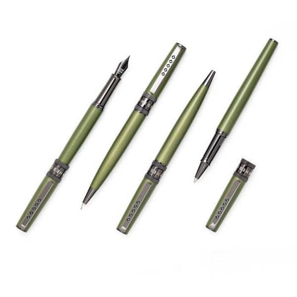 Tom Hessin Rebel Collection Garrison Green Fountain Pen With Gunmetal Trim & PVD Black Fine Nib