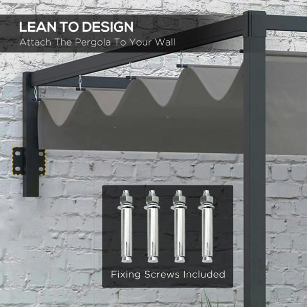 Dark grey wall-mount bracket and retractable canopy rail with fixing screws