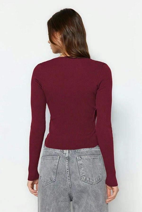 WOVCOR Double-Breasted Knit Sweater with Gathering Detail