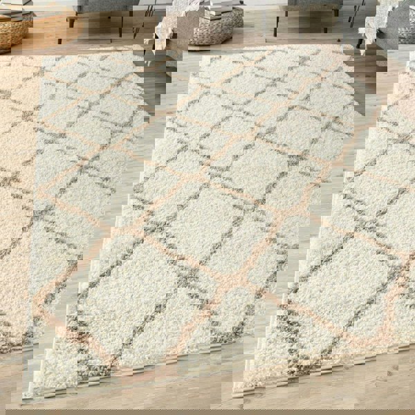 Moroccan Design Thick Shaggy Area Rugs Ivory Beige