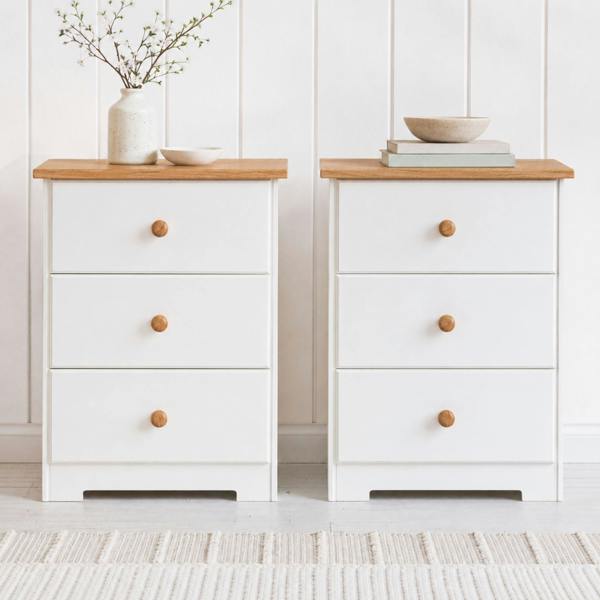 Core Products Set of 2 Colorado Rustic White 3-Drawer Bedside Cabinets