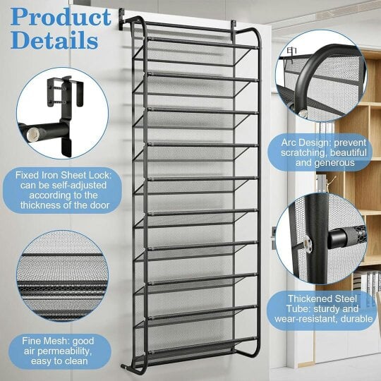 Havendro Over Door Shoe Rack Wall Hanging Closet Organizer Storage Stand Black