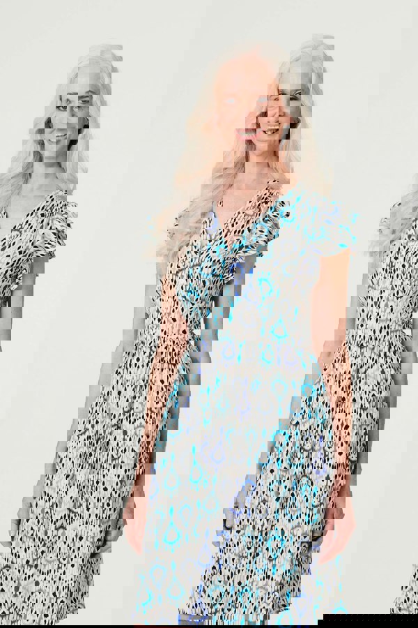 Green | Printed Frill Sleeve Short Dress