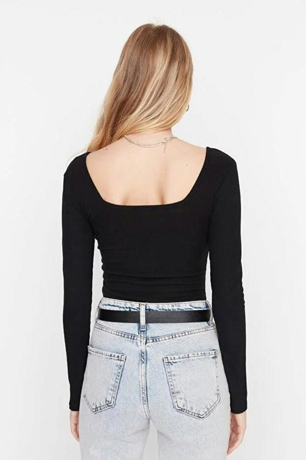 WOVCOR Square Neck Long Sleeve Ribbed Knit Bodysuit