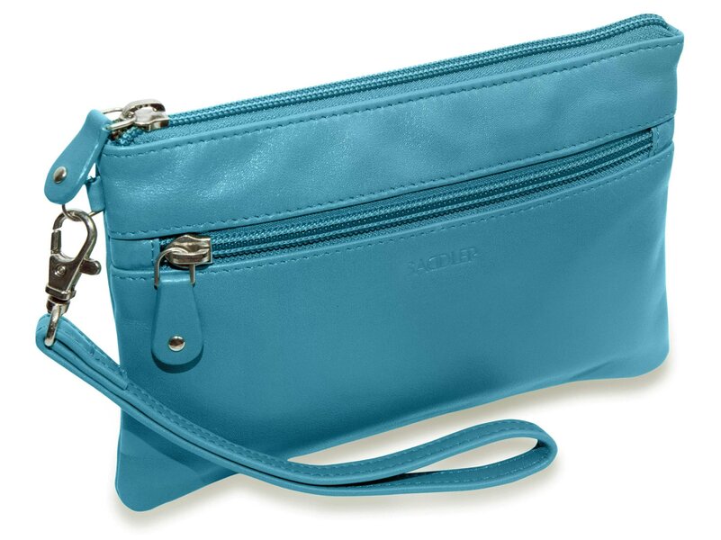 SADDLER SCARLETT Leather Zip Top Mini Clutch - Phone Holder with Detachable Wrist Strap - RFID Protected