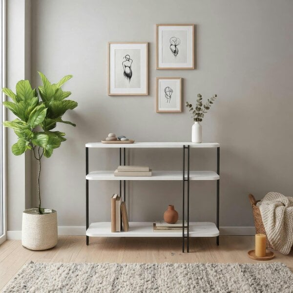 Decortie Notus 3 Tier Open Console Table with Metal Frame