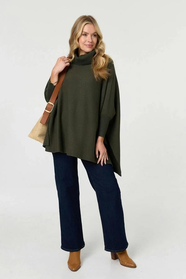 Khaki | Oversized Roll Neck Pullover