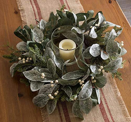 55cm Artificial Snowy Leaves, White Berries and Glittered Flowers Christmas Wreath for Door Display image 3