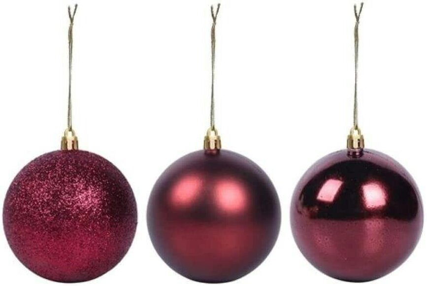 Shatchi 60mm Burgundy Shatterproof Christmas Baubles in Pack Sizes of 6 or 18 for Tree Decorations - 6 Pack - PVC - Burgundy
