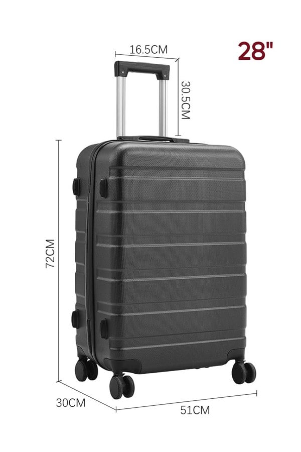 Living and Home Modern Hardshell Rolling Luggage Trolley Travel Case, 28" Black