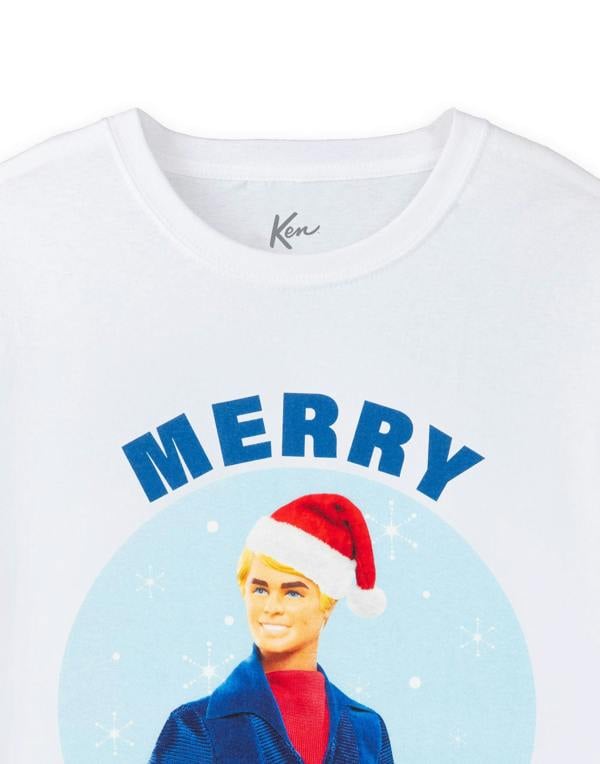 Barbie Mens White Ken Merry Kenmas Short Sleeved T-Shirt