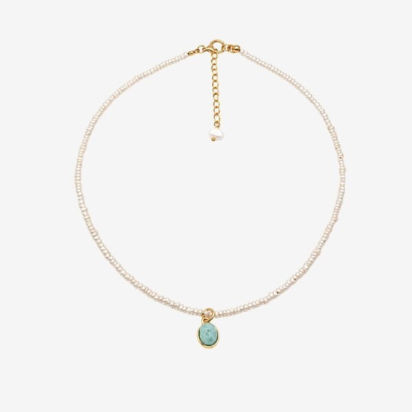 Uchi & Soto Shinju Pearl and Larimar Stone Pendant Necklace
