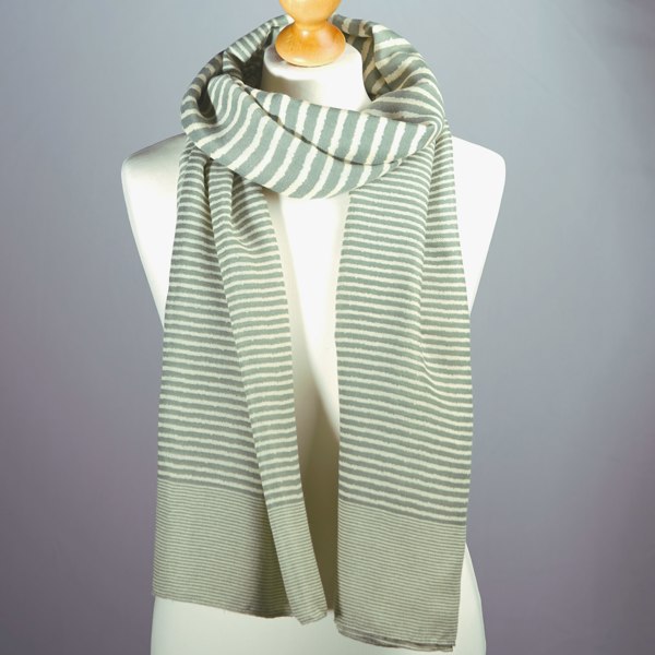 Antonia York Striped Scarf | Clara Sage Green and Cream Large Soft Light Weight Scarf or Sarong