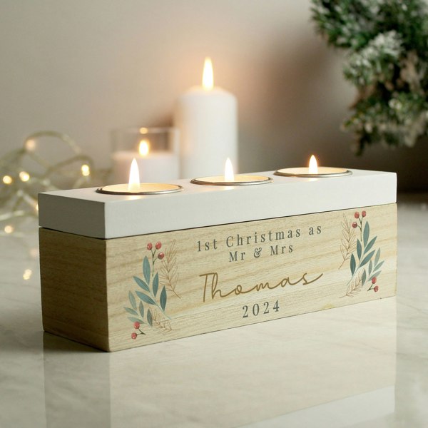 Personalised Memento Company Personalised Christmas Foliage Triple Tea Light Box