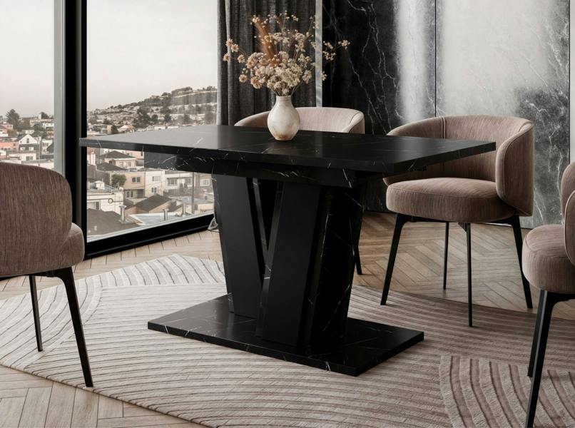 PHD Furniture MUSS Extendable Dining Table 120–160cm – Black Marble Effect