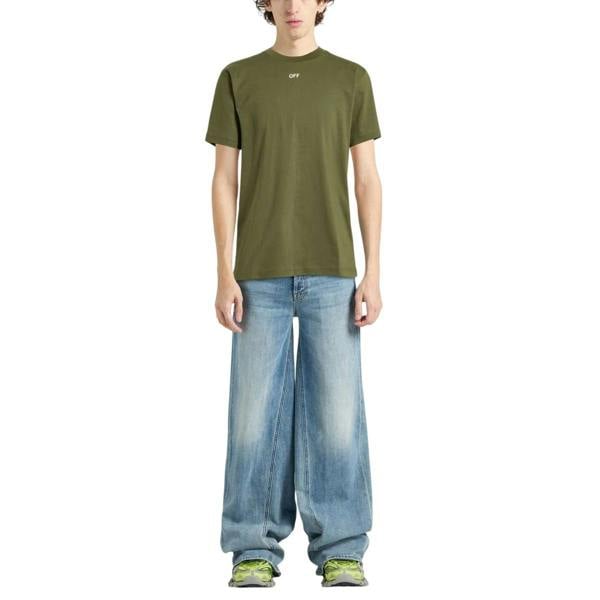 Off White Mens Off Stamp Cotton T-Shirt - White/Moss - 