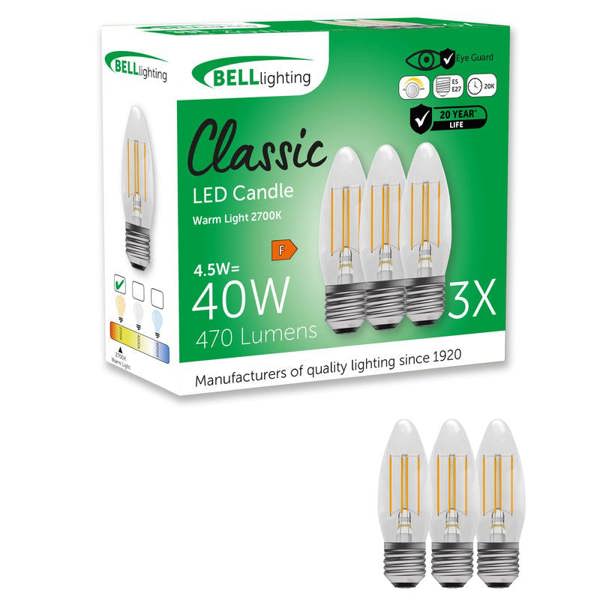 BELL Lighting E27 Screw Dimmable LED Filament Candle 4.5W Light Bulbs