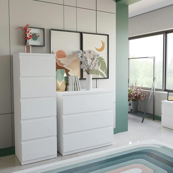 Edmore 5 Drawer Tall Narrow Chest in White