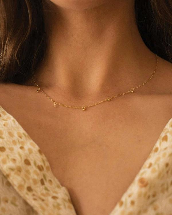 Dainty 14K Gold Beaded Drop Choker Necklace - Necklaces - Elk & Bloom