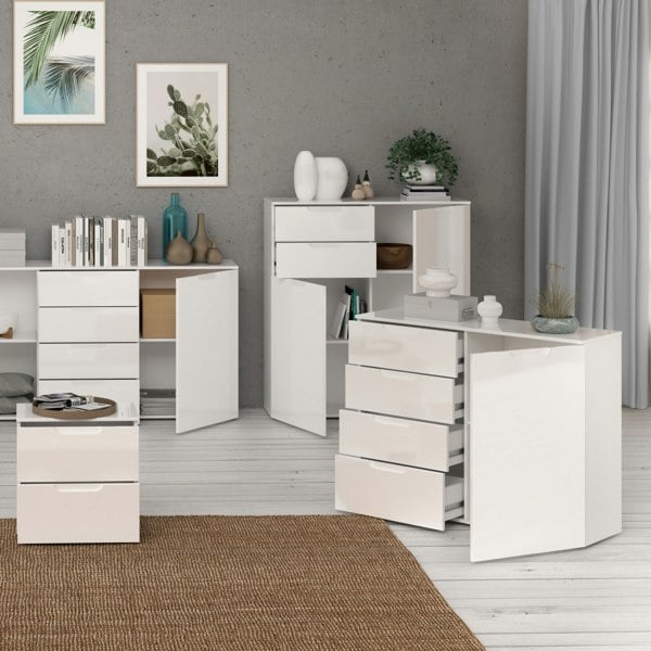 Furniture To Go Sienna 4 Chest of Drawers 1 Door in White/White High Gloss