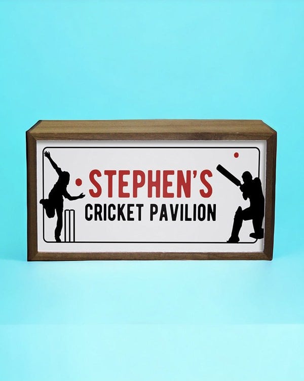 Personalised Cricket Pavilion Light Box. Custom LED Sign for Sports Fans