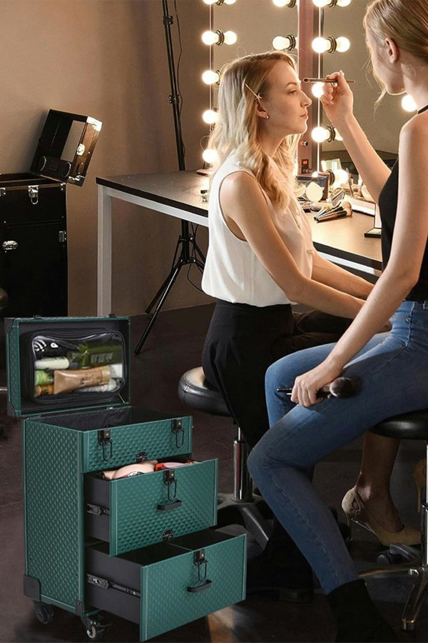 Living and Home 3 in 1 Professional Rolling Cosmetic Train Case Trolley Case Beauty Storage Box for Hairdressing Beauty