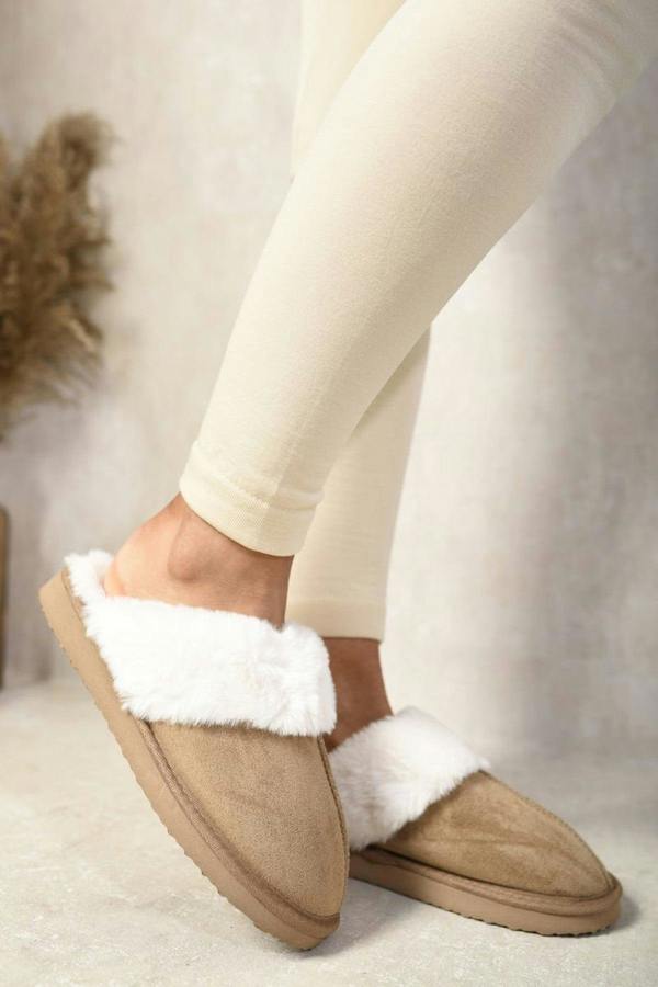 Josie Fuzzy Faux Fur Lined Slip-on Slippers - Camel