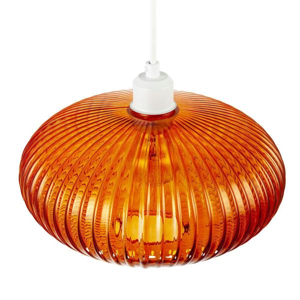 Modern Designer Orange Line Ribbed Glass Oval Pendant Lamp Shade Image 3